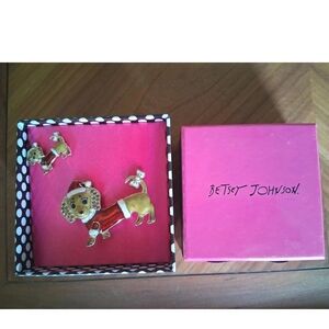 New Betsey Johnson Pink and Black Polka Dot Box Set Christmas Dog Brooches